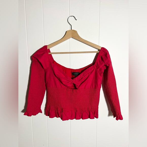 Majorelle Brooke smocked red blouse keyhole off shoulder date night valentines - Picture 3 of 6